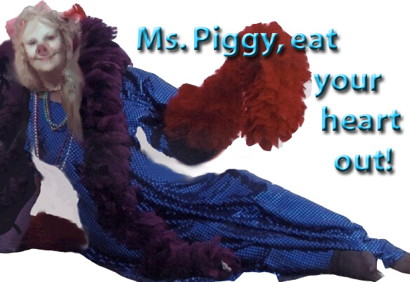 Susana with pig snout looking like Miss Piggy