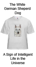 White German Shepherd Dog T-Shirt of Cat-Dog Designs from Write Way Designs Art Gallery and Gift Shop at http://www.cafepress.com/writewaydesigns